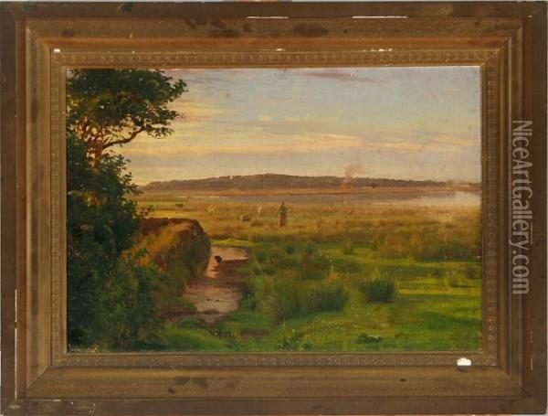 A Danish Inlet Scenery, Summer Oil Painting - Hans Ludvig Smidth