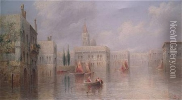 A Venetian Backwater (+ Venetian Capriccio; 2 Works) Oil Painting - James Salt