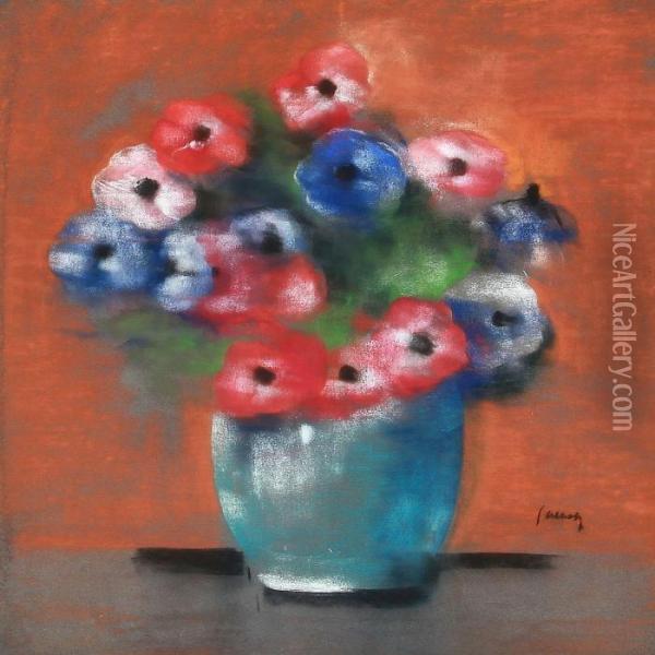 Still Life With French Anemones In A Vase Oil Painting - Edvard Anders Saltoft