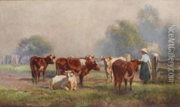 Early Morning, Milking Time Oil Painting - Jan Hendrik Scheltema