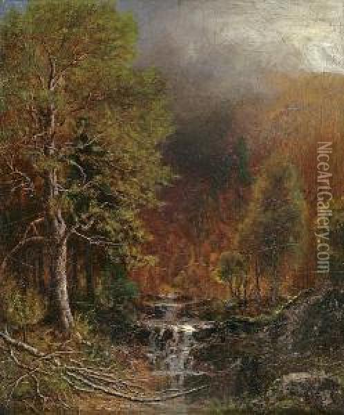 Stream In A Forest Oil Painting - Ralph Albert Blakelock