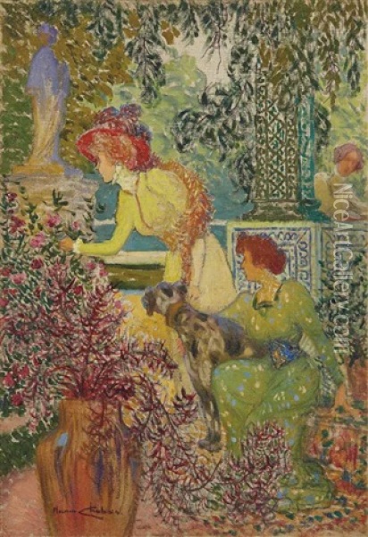 Elegantes Dans Un Jardin Oil Painting - Maurice Chabas