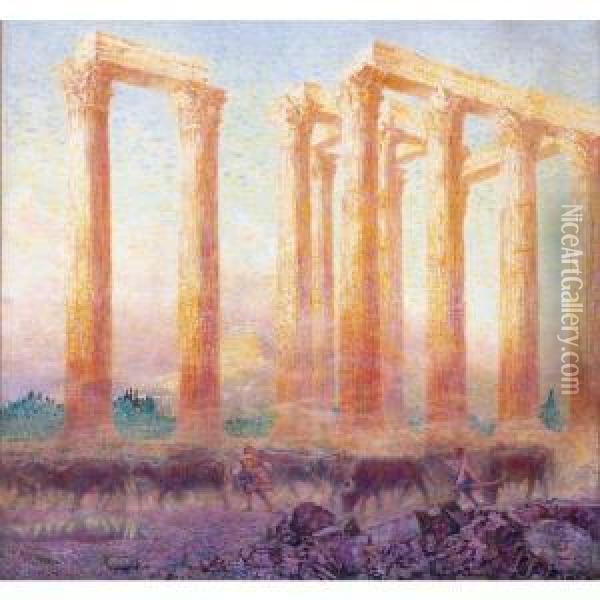 The Temple Of Olympeus Zeus, Athens Oil Painting - Franz Bernard Gailliard