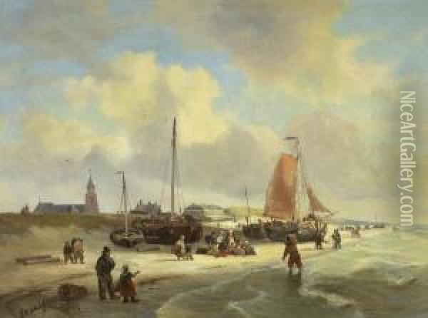 Segelboote Amstrand Oil Painting - George Willem Opdenhoff