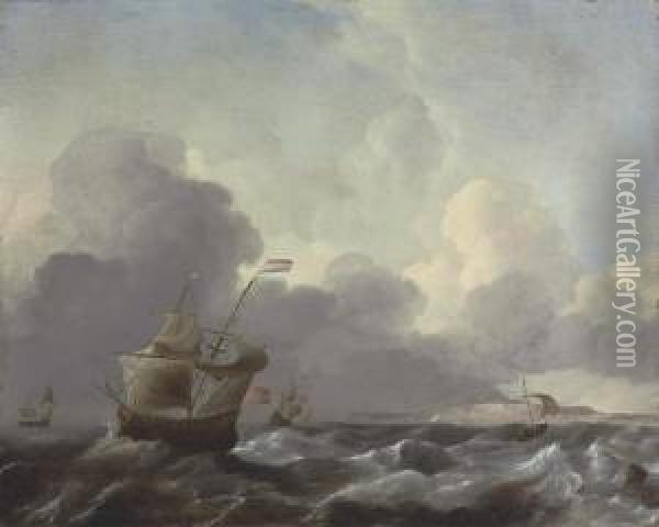 Dutch Man-of-war In Stormy Waters Oil Painting - Aernout Smit