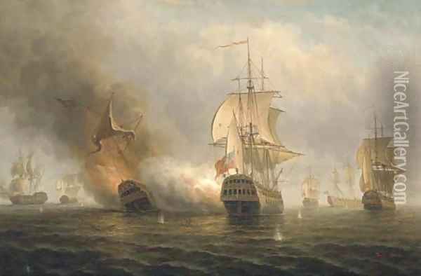 A naval engagement Oil Painting - James Hardy Jnr