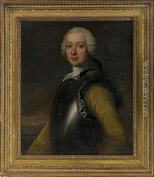 Portratt Forestallande Friherre Georg Henrik Lybecker (+ Hedvig Christina, Fodd Von Knorring; Pair) Oil Painting - Johan Stalbom