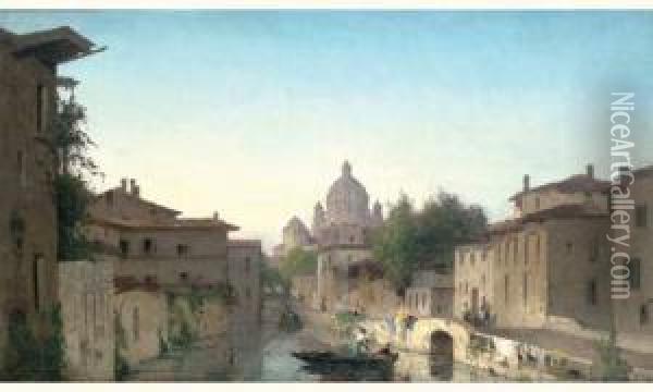Les Bords Du Canal A Milan Oil Painting - Fabius Germain Brest