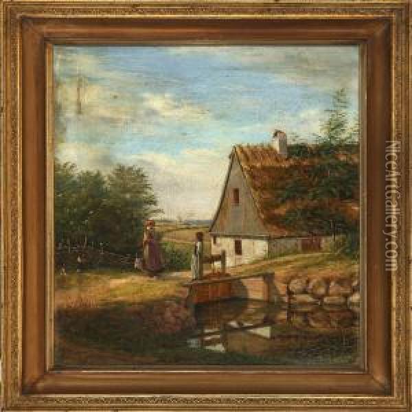 Farm Idyll Oil Painting - Christian Thorrestrup