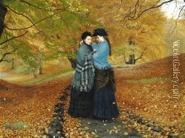 Autumn Day With Mother And Daughter Oil Painting - Hans Andersen Brendekilde