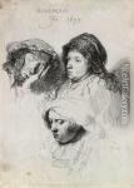 Three Heads Of Women, 
One Asleep Oil Painting - Rembrandt Van Rijn