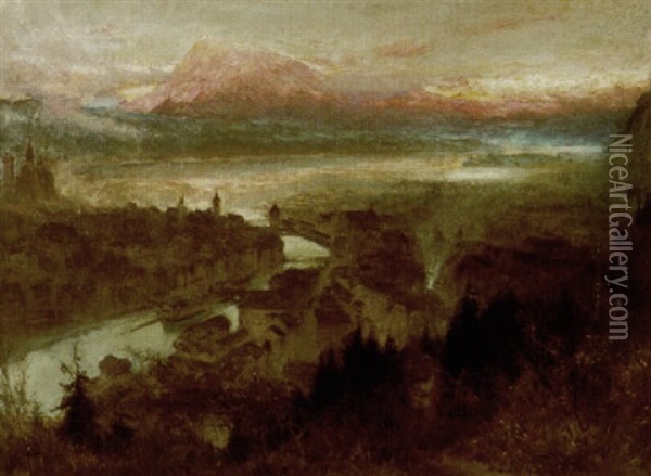 Luzern Mit Rigi Oil Painting - Albert Goodwin