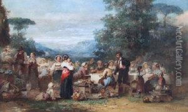 Dutch Villagers Celebrating A Wedding Oil Painting - Karel Frans Philippeau