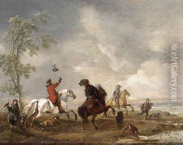 A Hawking Party c. 1651 Oil Painting - Philips Wouwerman