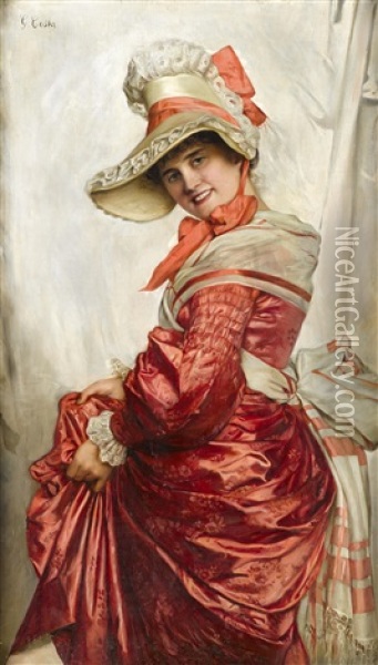 Showing Off The New Dress Oil Painting - Giovanni Costa