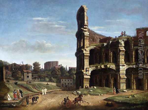 Rome- A View of The Colosseum Oil Painting - Caspar Andriaans Van Wittel