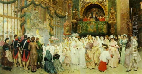 First Communion Oil Painting - Luis Alvarez Catala