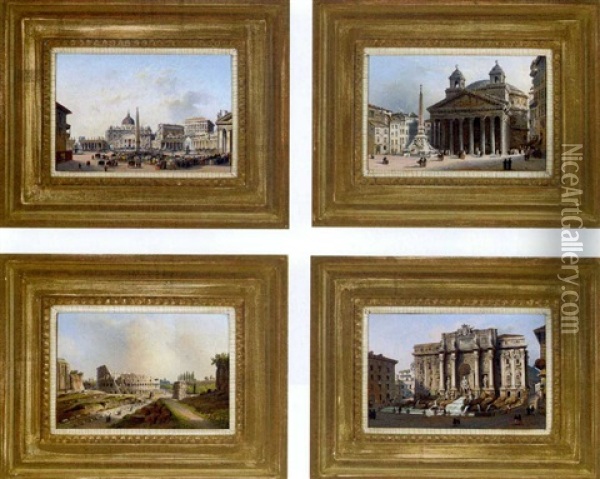 The Pantheon (+ 3 Others; 4 Works) Oil Painting - Ippolito Caffi