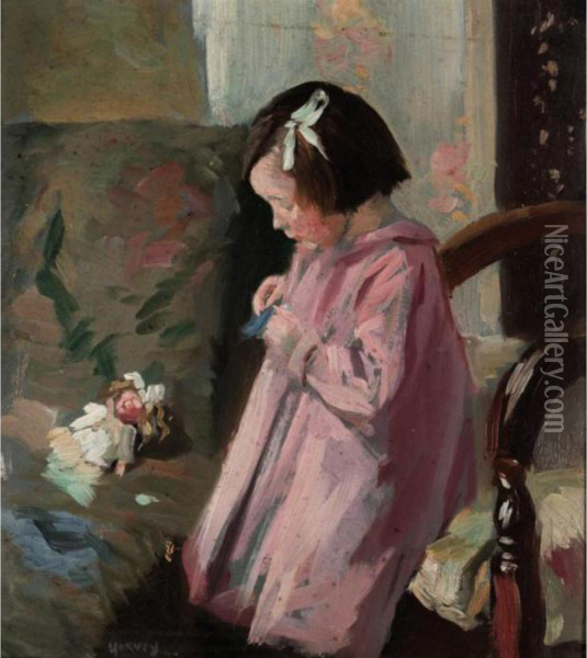 Little Girl At Play Oil Painting - Harvey Harold
