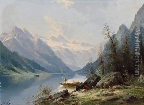 Ein Alpensee Mit Fischer Oil Painting - Karl Kaufmann
