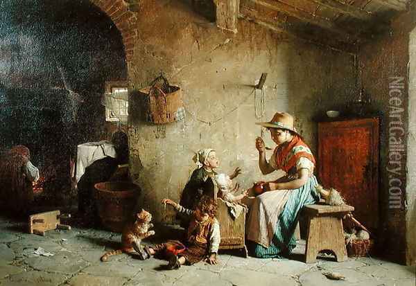 Feeding Baby Oil Painting - Gaetano Chierici