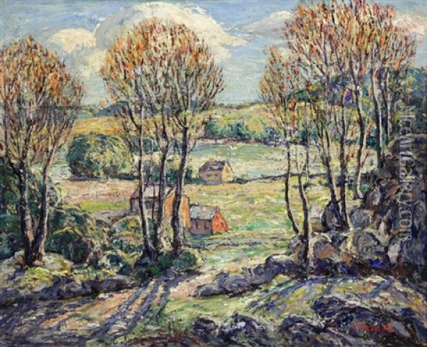 Landscape With Red Barn Oil Painting - Ernest Lawson