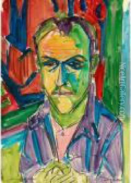 Hermann Scherer Bildnis, 1924 
Portrait Of Hermann Scherer, 1924 Oil Painting - Albert Muller