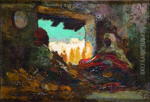 Raccomodeurs De Tapis A Tetouan Oil Painting - Charles Henri Gaston Dagnac-Riviere