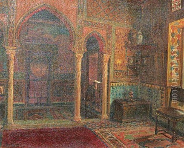 Vue D'un Interieur Oriental Oil Painting - Georges Antoine Rochegrosse