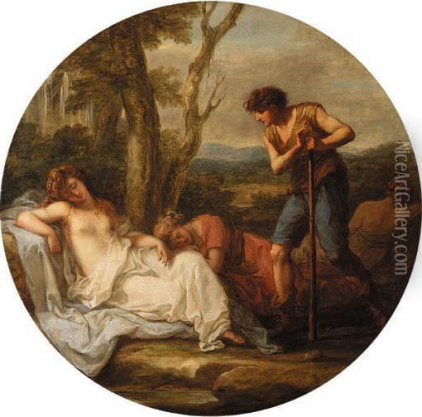The Triumph Of Venus; Cimon And Iphigenia Oil Painting - Angelica Kauffmann