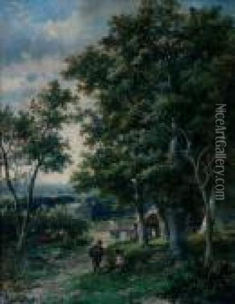 Cottage Amongst Trees Oil Painting - Hendrik Barend Koekkoek