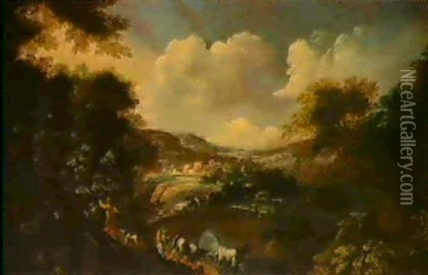 Italienskt Landskap Oil Painting - Gaspard Dughet