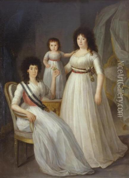 Retrato Familiar De La Duquesa 
De Osuna, Como Dama De La Orden Dedamas Nobles De La Reina Maria Luisa Oil Painting - Augustin Esteve