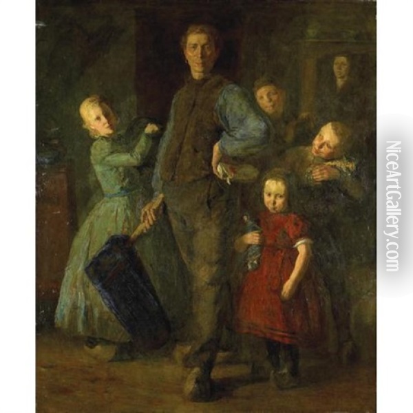 The Town Crier And His Family Oil Painting - Joseph Raphael