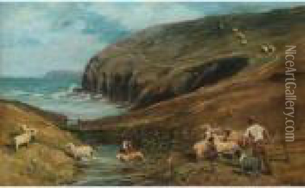 The Sheep Dip; Gathering Hay Oil Painting - John Emms