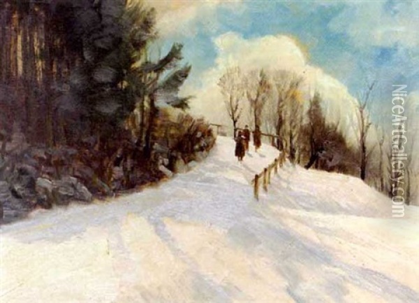 Winterweg Oil Painting - Otto Pilny