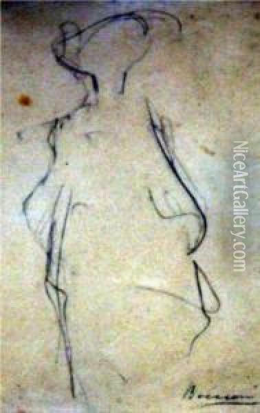Recto: Figura Femminile, Verso: Uomo Con Cappello A Larghe Tese Oil Painting - Umberto Boccioni