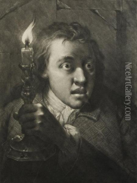 Study Of A Young Man With A Candle Oil Painting - William Thomas Fry