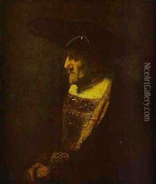Portrait Of A Man In The Hat Decorated With Pearls 1667 Oil Painting - Harmenszoon van Rijn Rembrandt