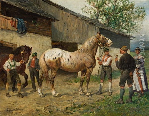 At The Horse Trader Oil Painting - Julius von Blaas