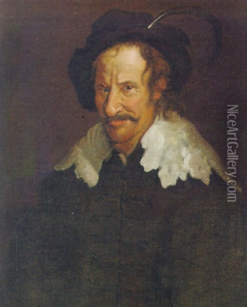 Portrait Of A Man Wearing A Feathered Cap Oil Painting - Wouter-Pietersz Crabeth the Younger