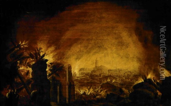 Scena Di Incendio - L'incendio Di Troia Oil Painting - Ridolfo Cunio