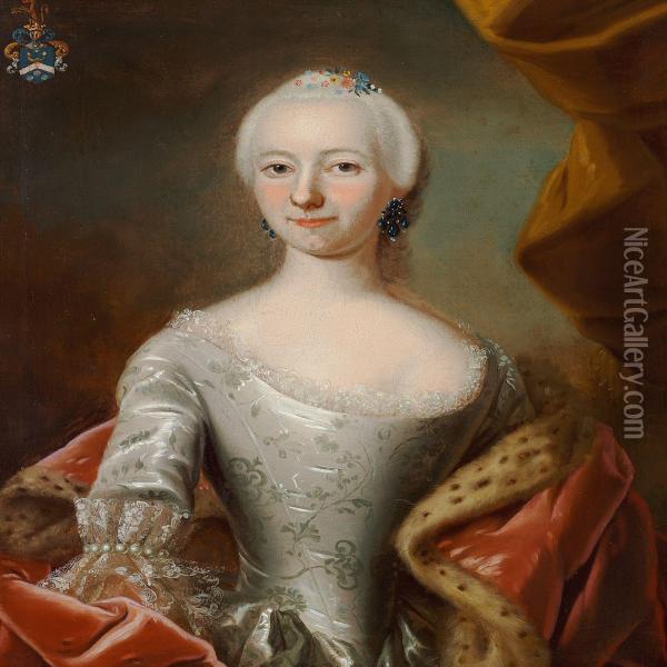 Portrait Of Margrethe Benzon Oil Painting - Andreas Brunniche