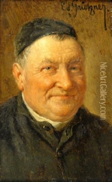 Brustbild Eines Lachelnden Monches Oil Painting - Eduard von Gruetzner