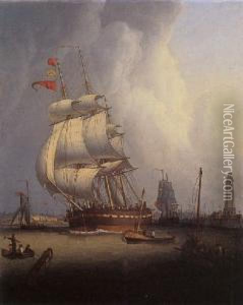 Ships Leaving Boston Harbor Oil Painting - Robert Salmon
