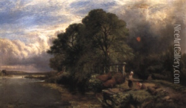 On The Thames Oil Painting - Henry John Boddington