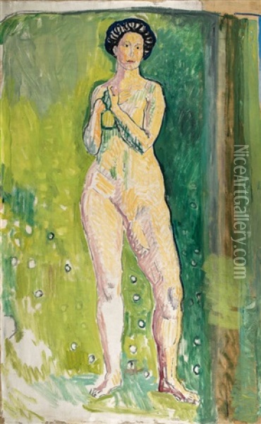 Stehender Frauenakt, 'die Quelle' Oil Painting - Ferdinand Hodler