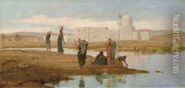 Watercarriers On The Banks Of The Nile Oil Painting - Frederick Goodall