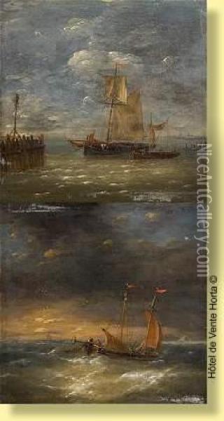 Barque De Peche Par Petit Temps Oil Painting - Louis Verboeckhoven
