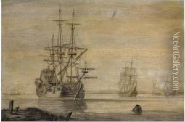 Sea-going Vessels In Calm Water Oil Painting - Heerman Witmont